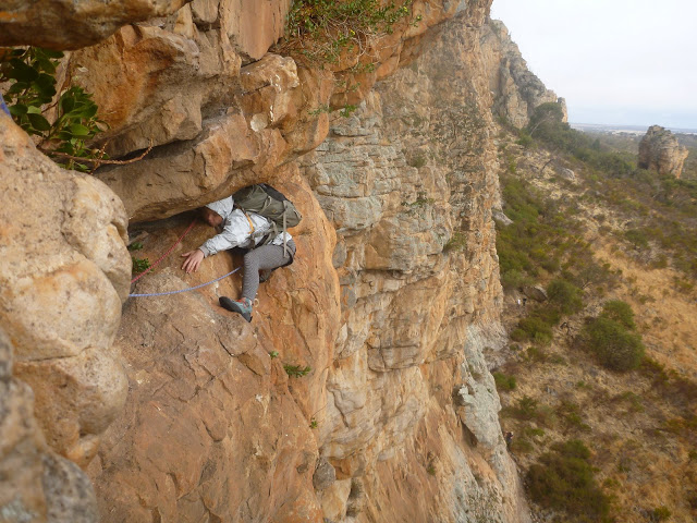 Climbing in the rain at Mt Arapiles, Australia.