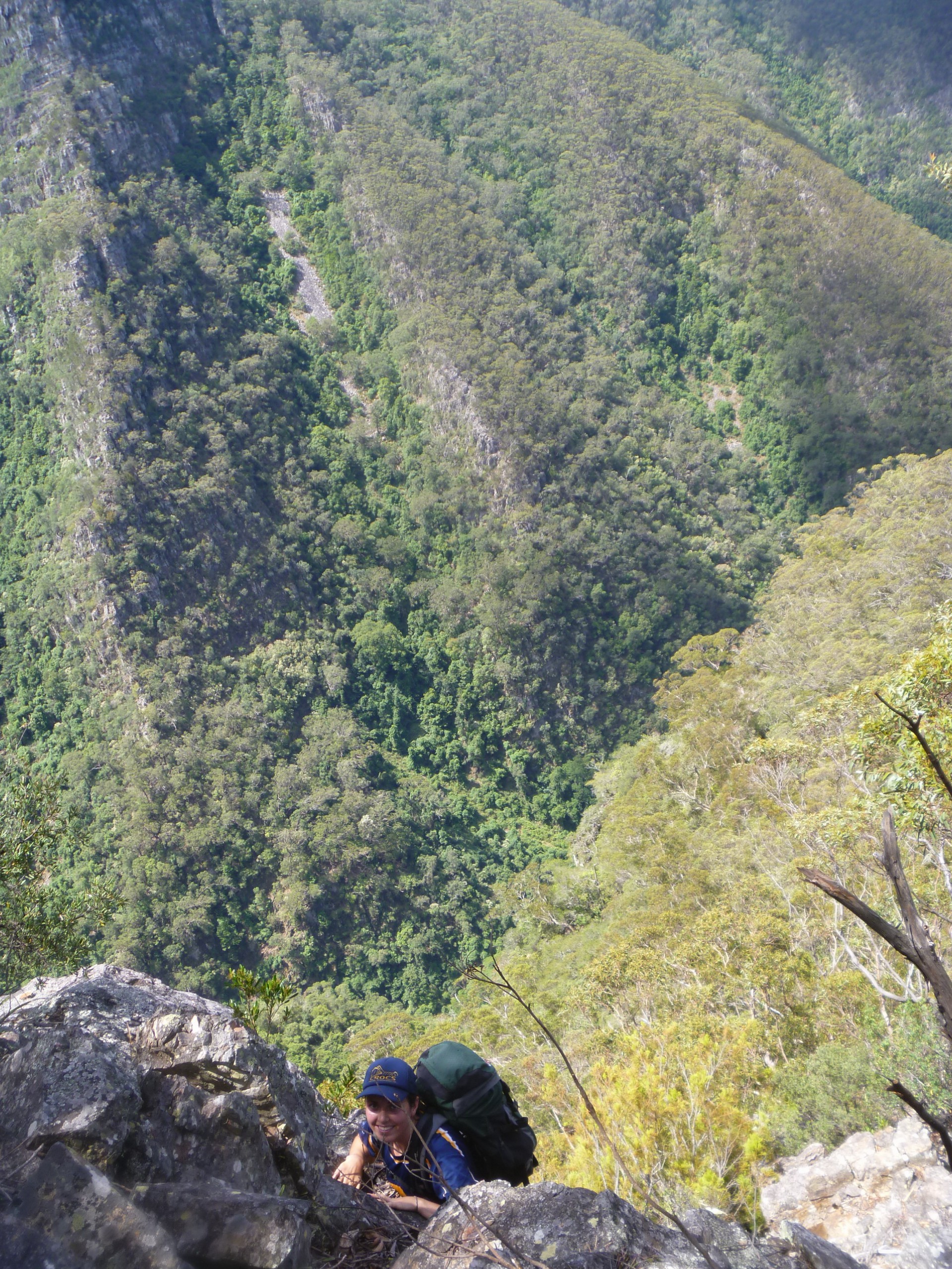 Kimberly ascending the 3rd Spire, with Danae Brook below